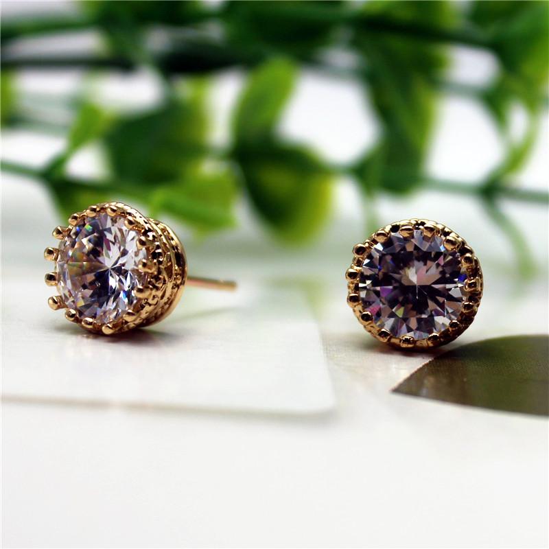 

Best selling classic design fashion brand jewelry simple round Cubic Zirconia 8mm&6mm stud earing gold Metal earring for women
