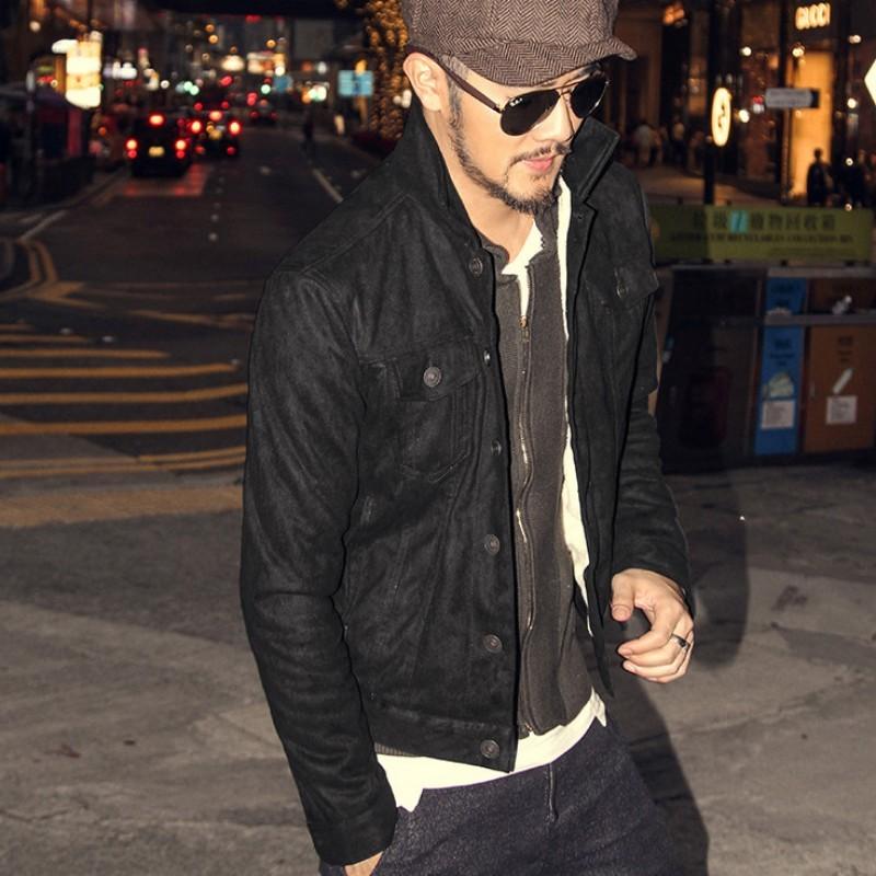 

Winter Mens Warm Fur Lining Suede Leather Jacket Short Slim Fit Faux Leather Biker Coat Male Single Breasted Thick Work Jacket