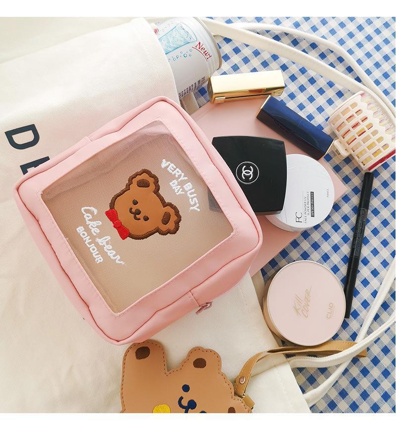 

Bentoy Milkjoy New Korea Fashion Bear Cosmetic Cases Cute Girls Waterproof Makeup Bag Women Travel Wash Bag Home Storage Case1, White