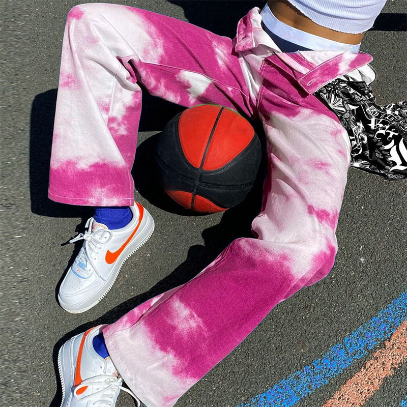 

2021 New Streetwear Women Tie Dye High Waisted Straight Jogger Pants Gothic Preppy Style Girl' Holiday Outfits 3yng