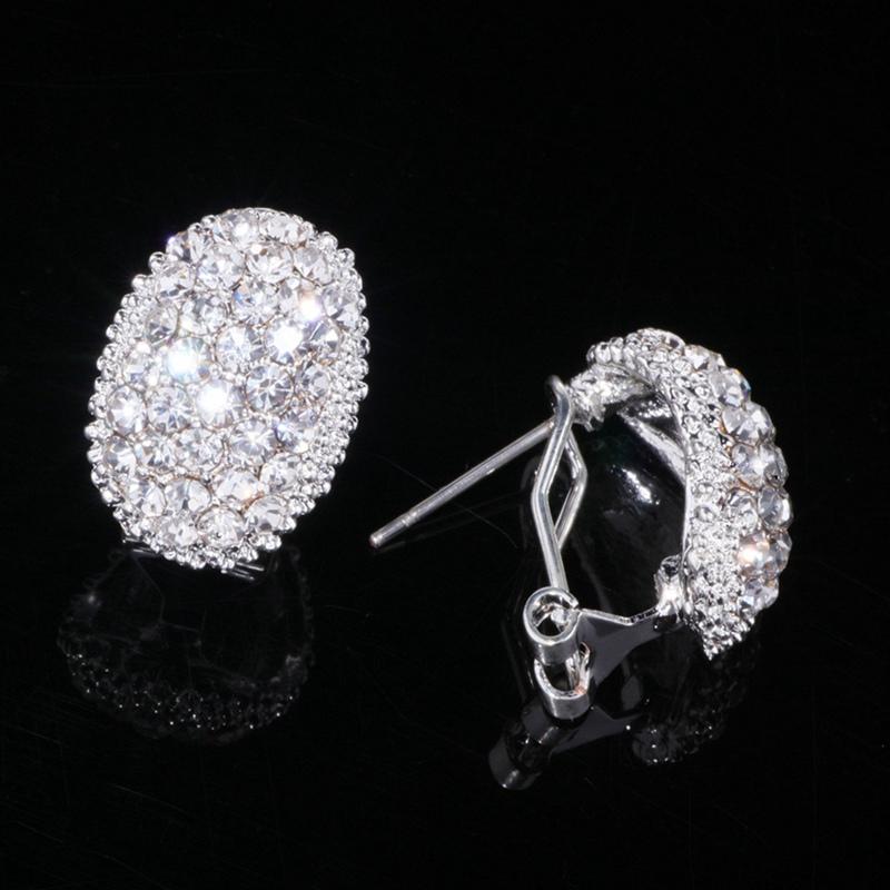 

1 Pair Hollow Oval Zircon Copper Earrings Gorgeous Oval Shape Full Ziron Earrings For Women Ladies Simple Design Party Jewelry