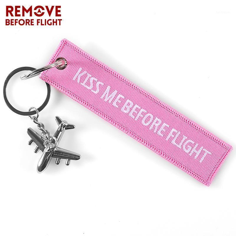 

Pink Kiss Me Before Flight Key Chain Label Embroidery Keychain with Metal Plane Key Chain for Aviation Gifts Car Keychains1