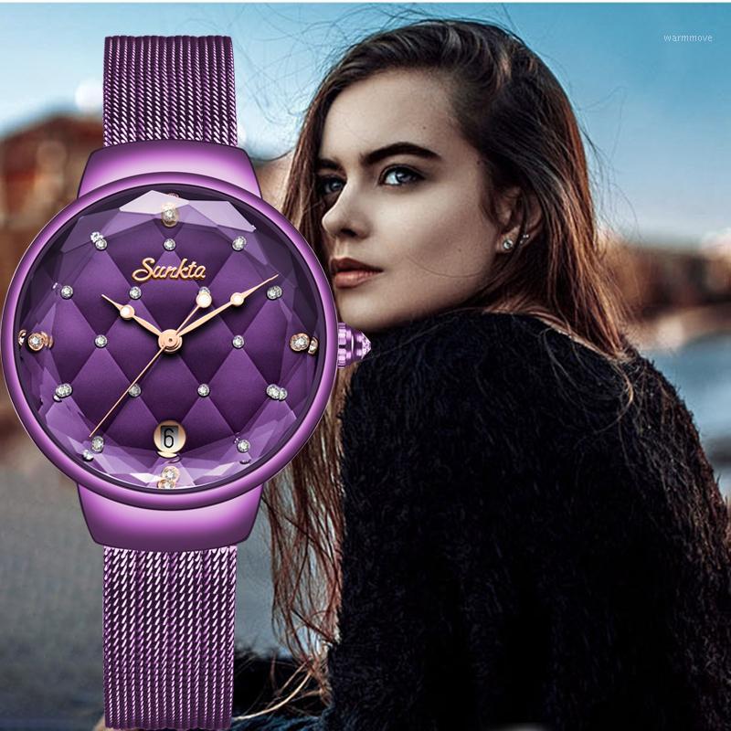 

SUNKTA Women Watches Top Ladies Mesh Belt Ultrathin Watch Stainless Steel Waterproof Clock Quartz Watch1, Blue