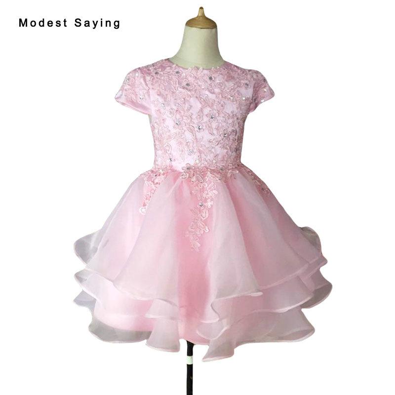 

Real High Quality Pink Lovely Ball Gown Beaded Lace Pageant Flower Girl Dresses 2020 Knee Length Organza Girls Party Gowns F32, Gold