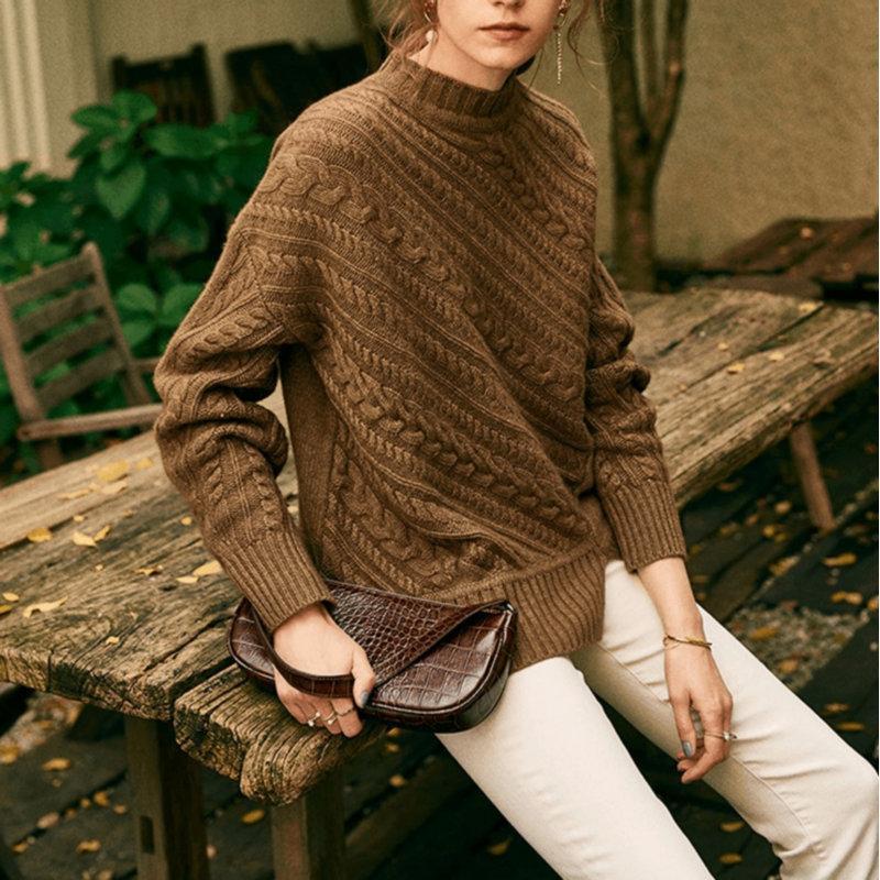 

Loose Wind Winter Women Warm Sweaters Lady High Collar New Fashion Autumn Bottom Pullovers Free Knitted 100% Woollen, Blue 02