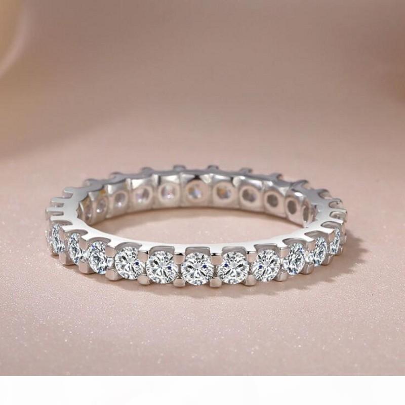 

K Victoria Wieck Luxury Jewelry Real 925 Sterling Silver Full Round Cut White Sapphire Cz Diamond Gemstones Eternity Women Wedding Band
