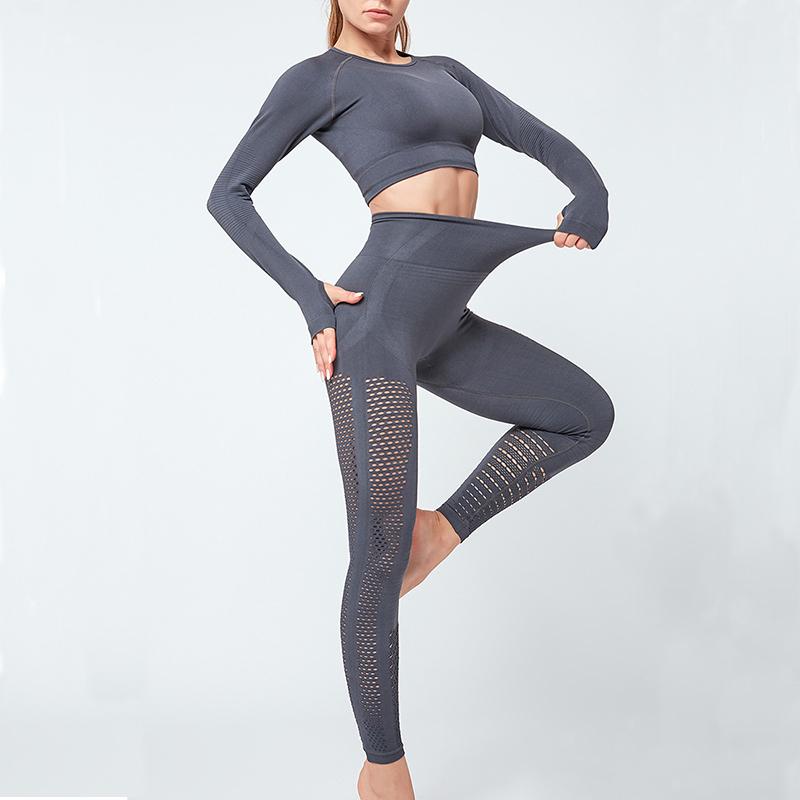 

2020 New Women' Tracksuit Sets High Waist Leggings Pants Long Shirts 2 Piece Set Sportswear Yoga Outfit Jogging Workout Gymwear, Black