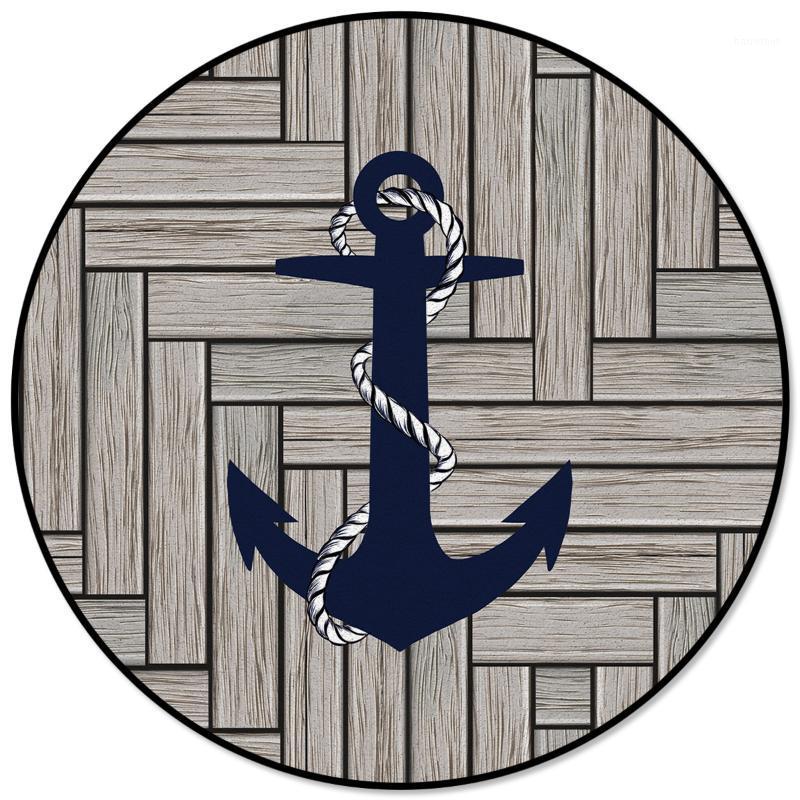 

Wood Texture Marine Anchor Printed Round Carpets For Living Room Bedroom Alfombra Floor Mats Kids Room Area Rugs1, As pic