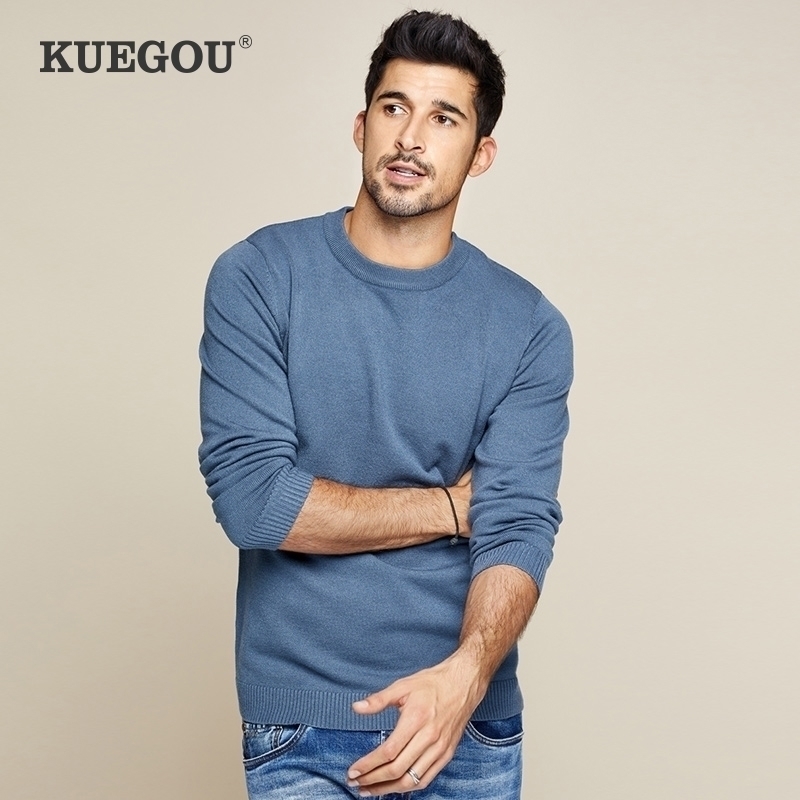 

KUEGOU Autumn White Black Plain Sweater Men Pullover Casual Slim Jumper For Male Wear Brand Knitted Plus Size Clothing 8922 201126, Army green