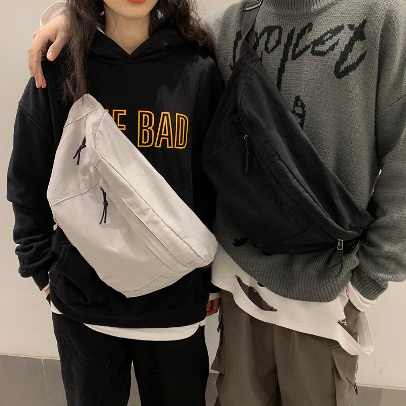 

Canvas Fanny Unisex Solid Color Chest Pouch Street Sling Bag Crossbody Shoulder Chest Back Pack Waist Bag, Black