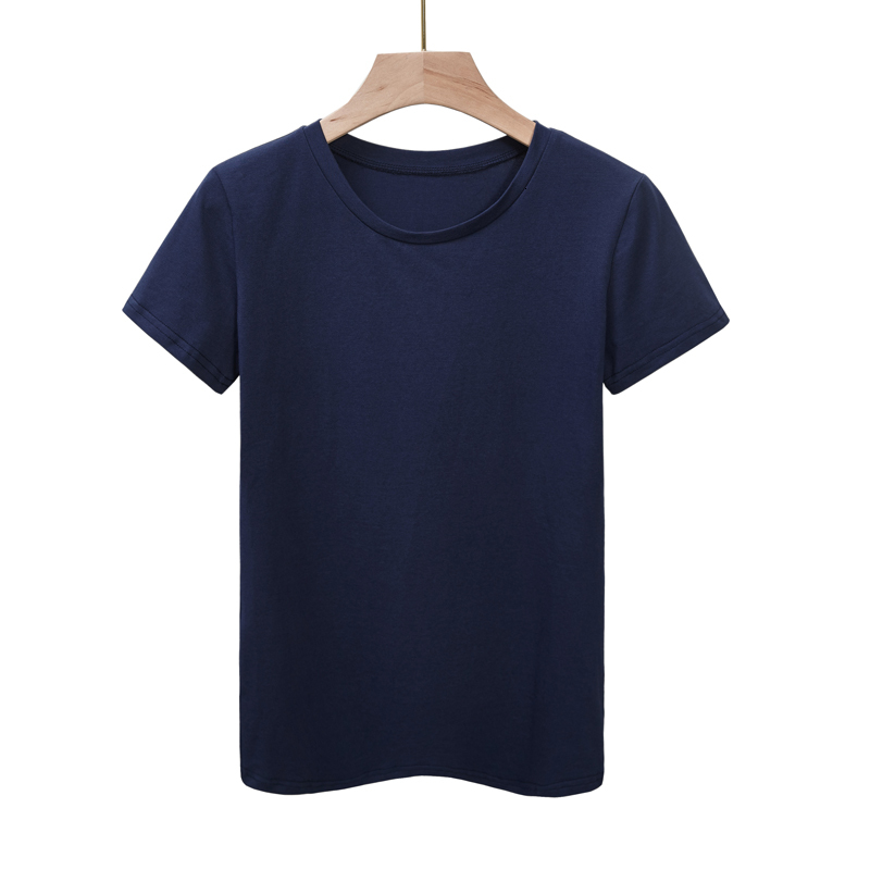

2021 New Summer Cotton t Loose Style Solid Tee Shirt Female Short Sleeve Top Tees O-neck T-shirt Women D8d7, Navy blue