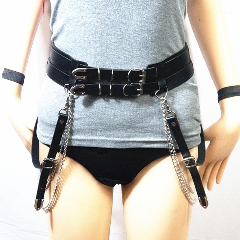 

Dark black Gothic PU artificial leather chain waist chain female 2020 personality sexy multi-button wild skirt decoration1