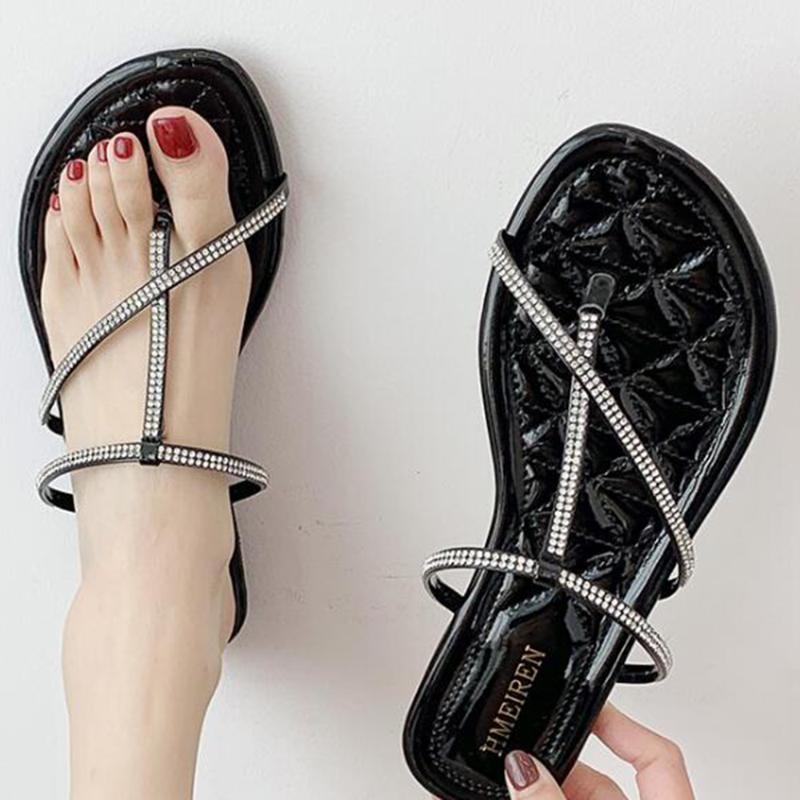 

Women Slippers Summer Rhinestone Clip Toe Flip Flops Woman Casual Shoes 2020 flat Female Beach Slippers Women Zapatos sh3001, Beige