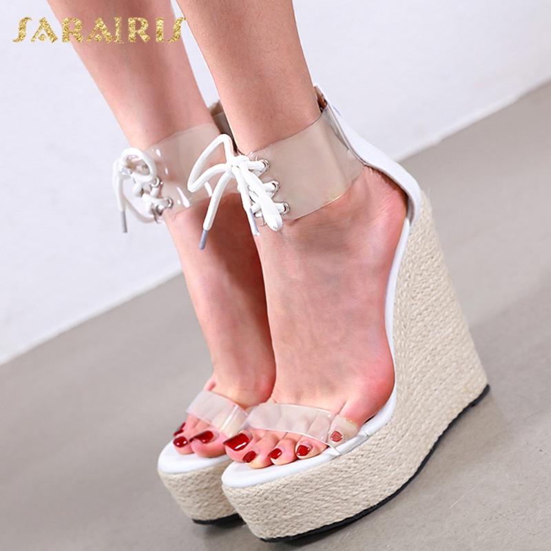 

Sarairis 2020 Hot Sale Platform Shoes Woman Sandals Female Zip Up Wedge High Heels Party Pumps Women Shoes Footwear, White