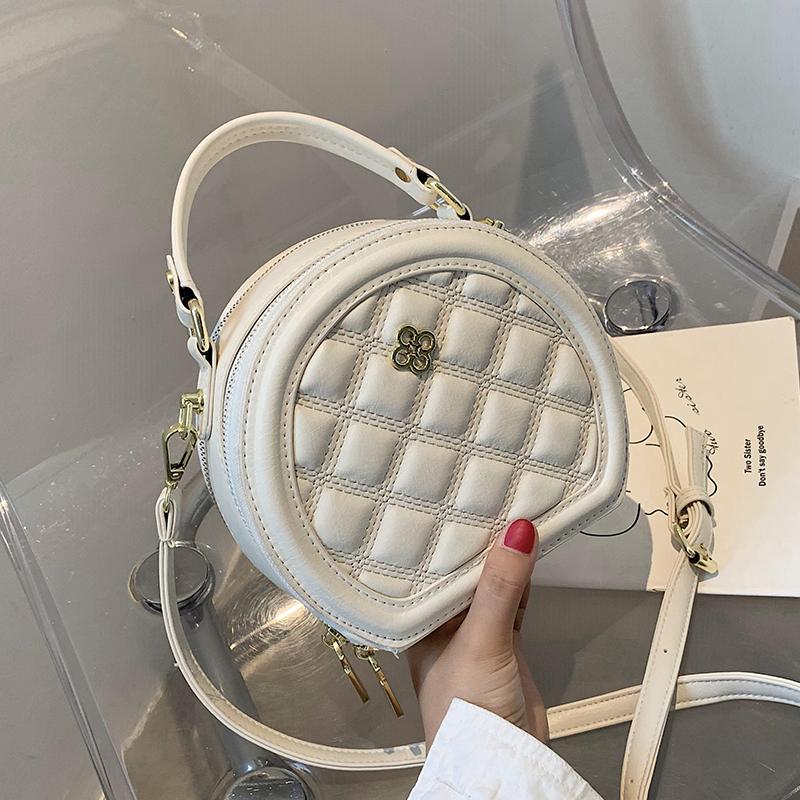 

2021 Round Pattern Solid Color Simple PU Leather Crossbody Bags for Women 2021 Summer Travel Mini Shoulder Handbags, Beige
