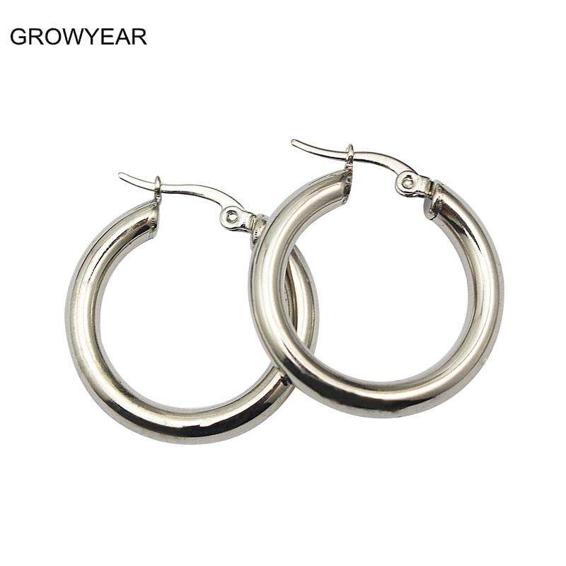 

Stainless Steel Jewelry Earring Thick Casual Simple Round Small Silver Color Hoop Earrings For Women Many Sizes