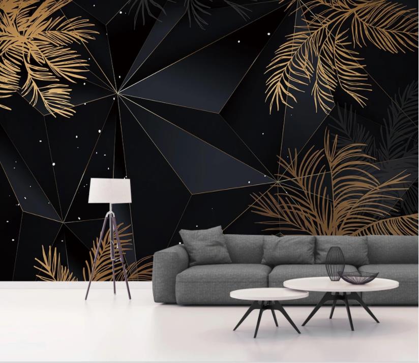 

3D Large-scale Wallpaper Mural Nordic Modern Minimalist Abstract Geometric Golden Leaf Triangle Luxury Decor Background Wall, Customize