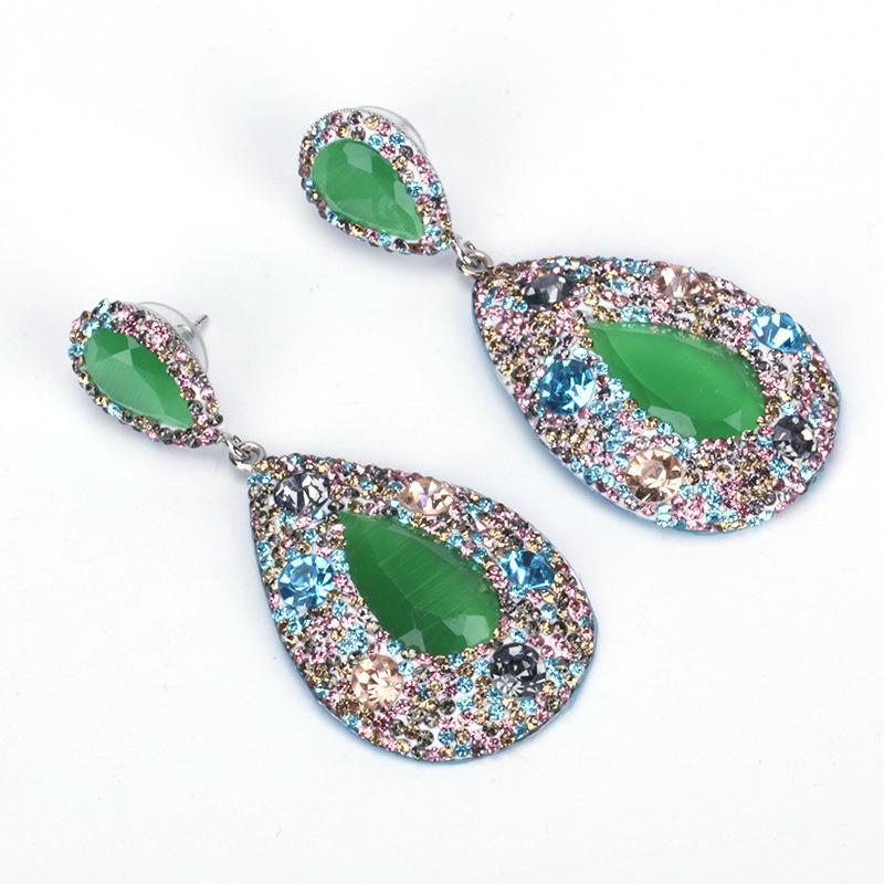 

Waterdrop Tear Drop Opal Stone Vintage Green Pendant Charm Pave Rhinestone Beads Studs Top Drop Dangle Big Earrings For Women