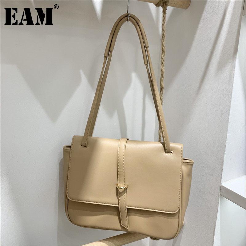 

[EAM] Women New Elegant Brief Tote Bag PU Leather Flap Personality All-match Crossbody Shoulder Bag Fashion Tide 2021 18A1312, Black