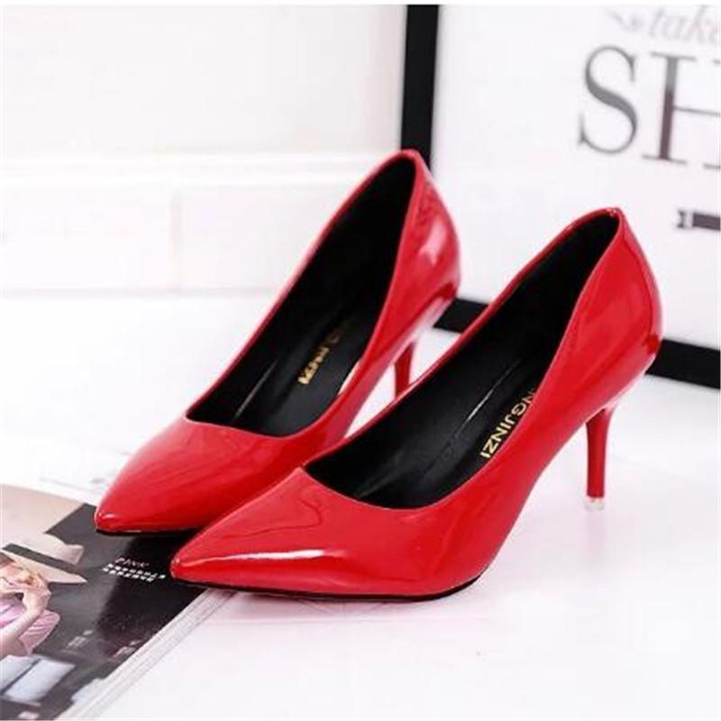 

2020 Sexy Women Shoes Red Pointed Toe Pumps Patent Leather Dress Shoes High Heels Boat Wedding Zapatos Mujer 8cm1, Black
