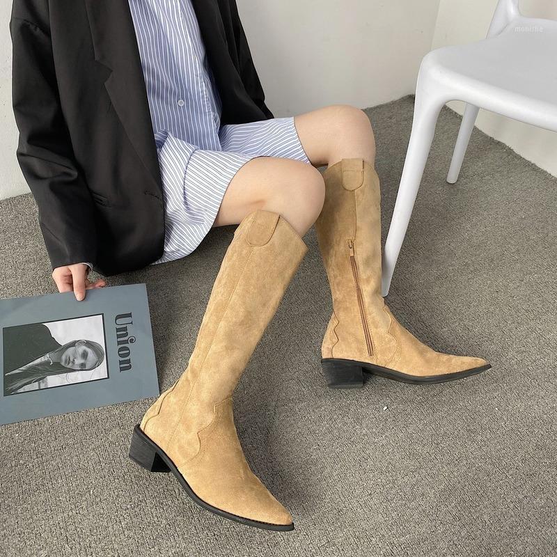 

2020 New Brand Women Long Boots Chunky Heels Autumn Winter Boots Cowboy Western Knee High Women Shoes Botas Mujer1, Black