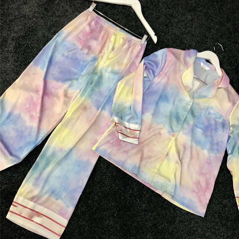 

Long Sleeve Women Pajamas Sleepwear Home Clothes Other Textile Fashion Letter Print Ladies Nightwear High Waist Elastic Womens Pajama, As pic