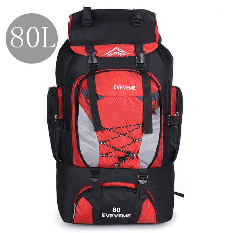 

Men's 80L Large Hiking Mountaineering Backpack Climbing Hiking Backpack Camping Sport Outdoor Rucksack Bag1, Red color