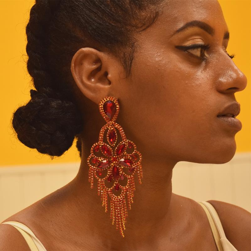 

big size good quality glass clear strass girls long drop earrings jewelry crystal accessories rhinestones decoations for bride