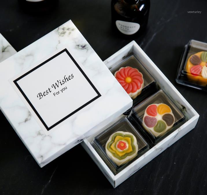 

100pcs/lot Modern Marbling Art Pattern Snow Niang Egg-Yolk Puff Gift Paper Box Cover Moon Cake Boxes Free Shipping1