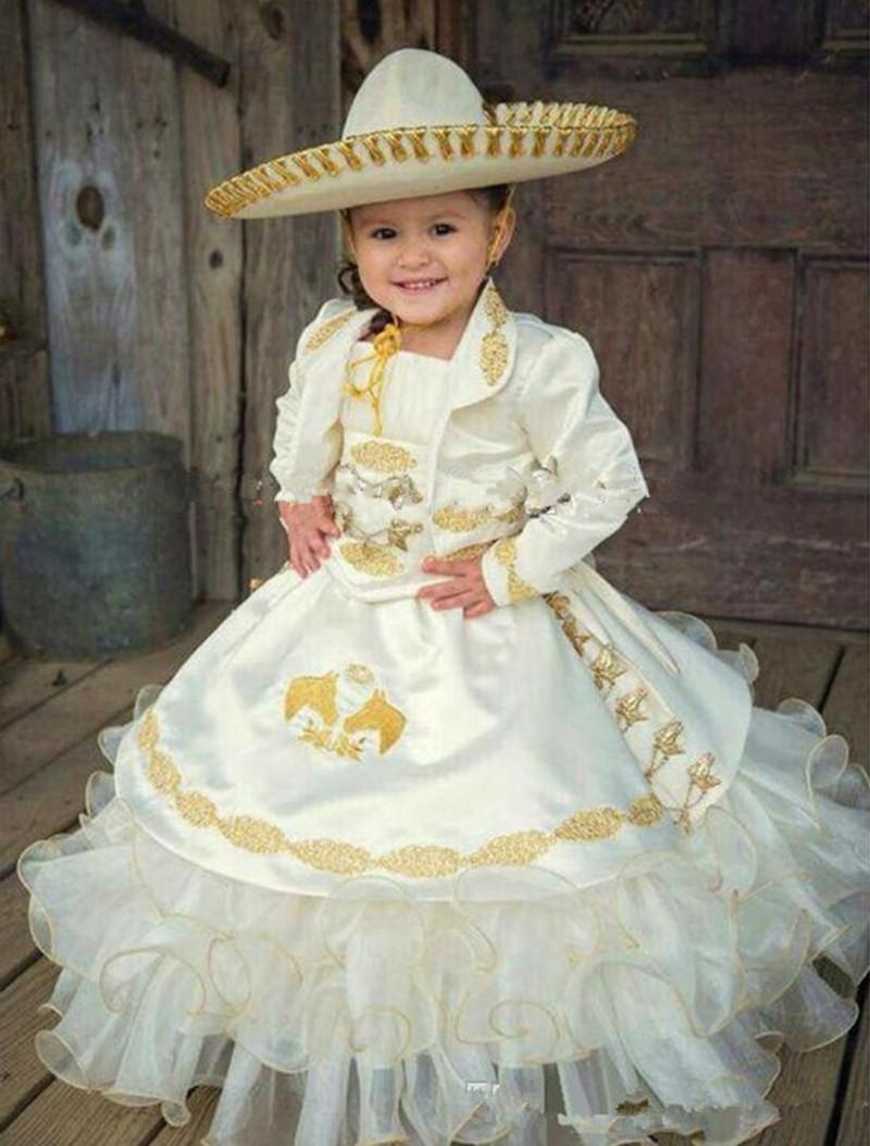 

Ball Gown Kids Pageant Dresses with Jacket Embriodery Flower Girls Dresses Ruffles Skirt vestidos de cóctel, Blue
