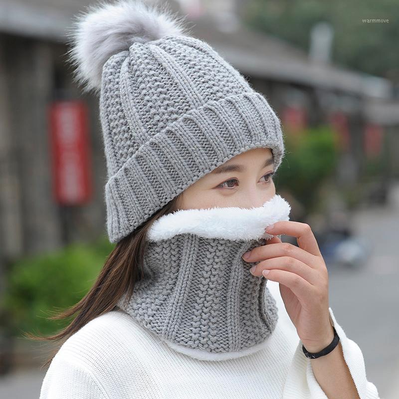 

Autumn Winter Women's Hat Caps Knitted Wool Warm Scarf Thick Windproof Balaclava Multi Functional Hat Scarf Set For Women1, White