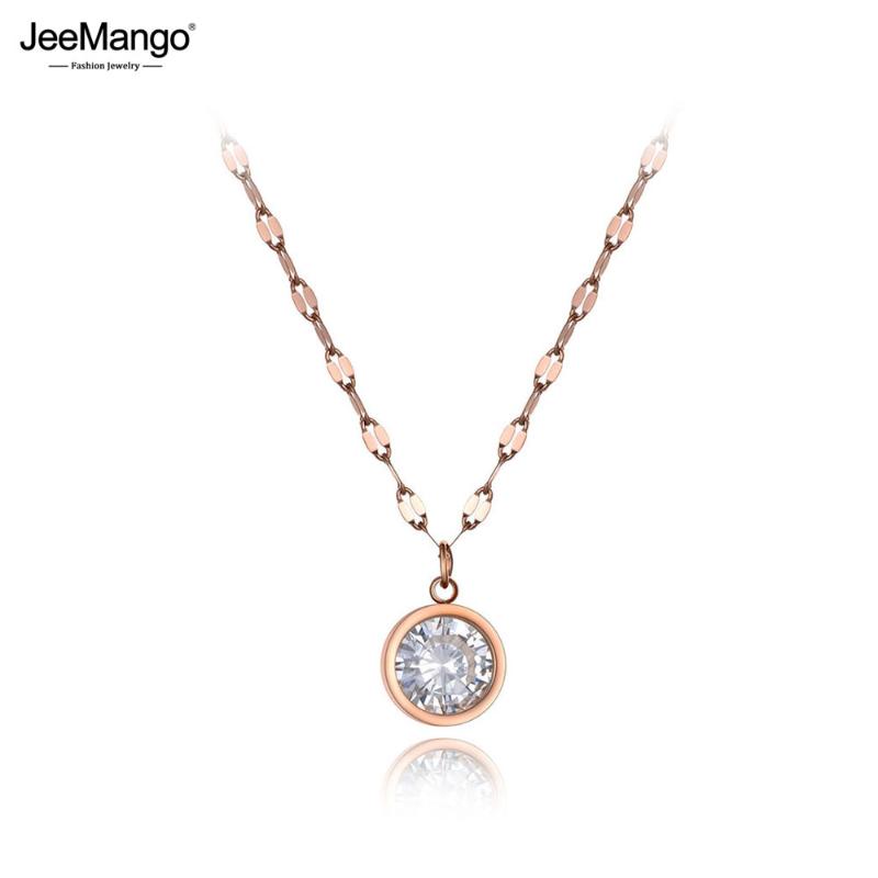 

JeeMango Trendy Stainless Steel Sparkling Big CZ Crystal Choker Necklaces For Women Office Style Charm Pendant Necklace JN19218