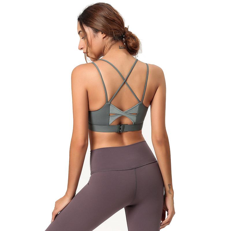 

Padded Sports Bra Women Fitness Running Training Seamless Crop Top Push Yoga Gym Workout Jogging Bras Tank Top Cross Beauty Back, Icegrass green