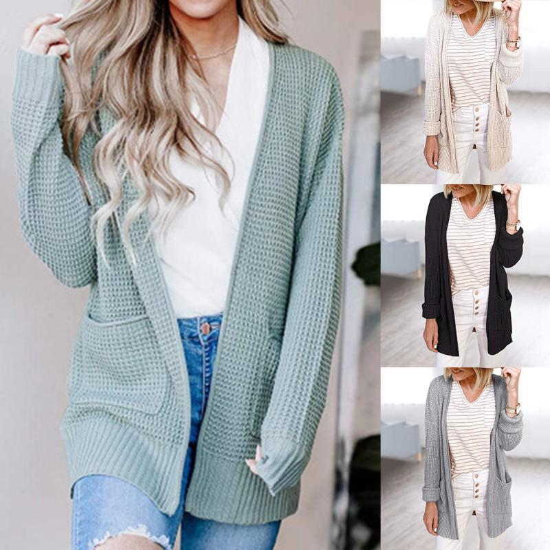 

2020 Fashion New Women Casual Solid Knit Sweaters Ins Daily Women Sweaters with Pockets Cardigans1, Black