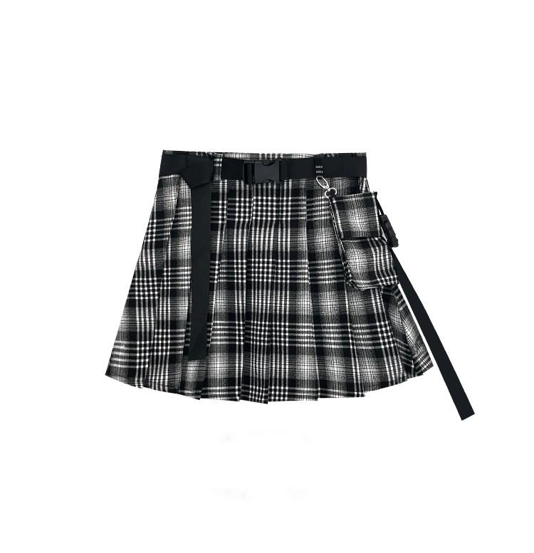 

New Arrival Gothic Punk Harajuku Women Pocket Skirts Casual Chic Preppy Style Black Grey Plaid Pleate Female Fashion Mini Skirts, Lavender