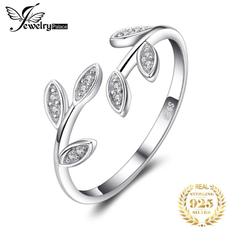 

Cluster Rings JewelryPalace Olive Leaf CZ 925 Sterling Silver For Women Open Stackable Ring Band Jewelry Fine