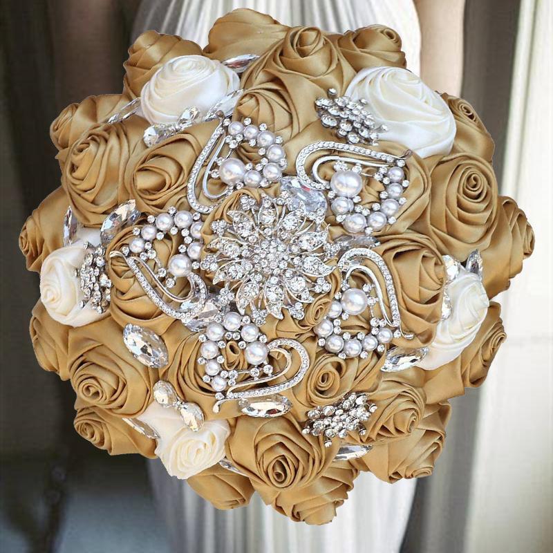 

1pc/lot Gold Yellow And Cream Artificial Bouquet For Bride Wedding Decoration, Purple