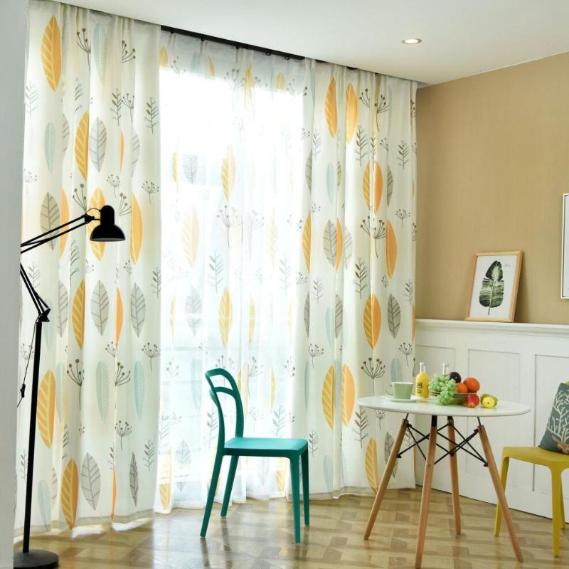 

Yellow Leaves Curtain for Bedroom Kitchen Sheer Curtains for Living Room Tulle Fabric Drapes Rural Curtain Treatment T&132 #30, Yellow leaves tulle