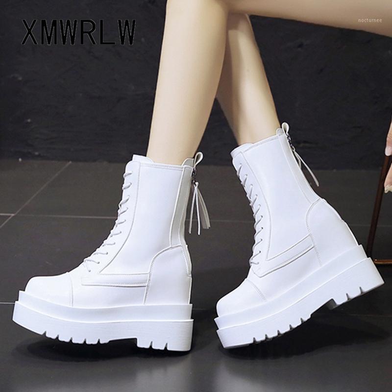 

XMWRLW Women's Platform Boots PU Leather Fashion Zip Female Mid-Calf Boots 2020 Autumn Women Shoes High Heels Boot Autumn Shoes1, Black