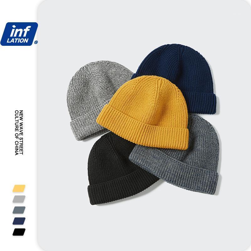 

INFLATION Fashion Casual Melon Cap Men 2020 Autumn Winter Warm Solid Color Beanie Hat Unisex Skullcap 283CI20201