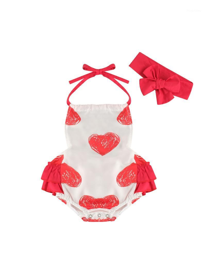 

Princess Baby Girls Boys Bodysuits 2021 Valentine's Day Outfits Heart Print Ruffles Sleeveless Belt Jumpsuits1, Red