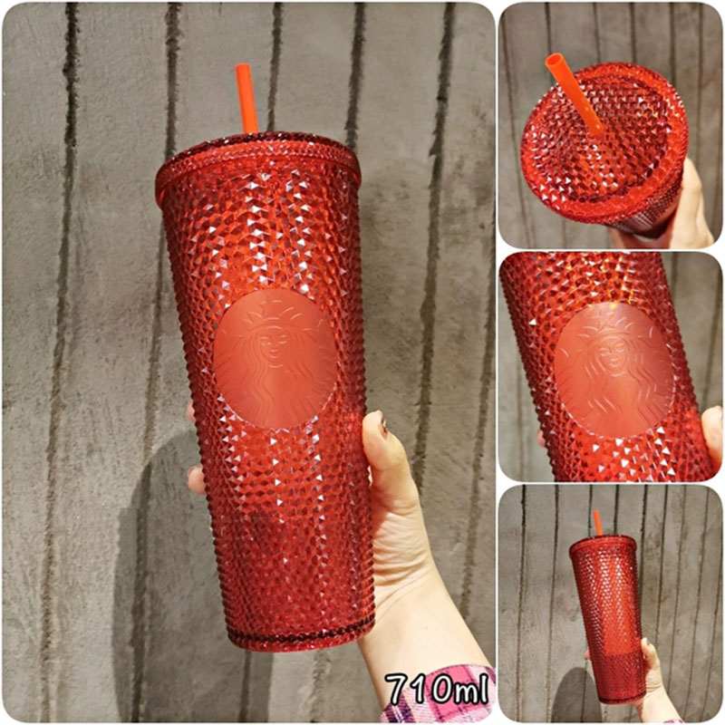 

24 oz Durian Personalized Starbucks tumbler Sequins, laser Iridescent Bling Rainbow Unicorn Studded Cold Cup Tumbler Coffee Mug with Plastic Straw, Customize