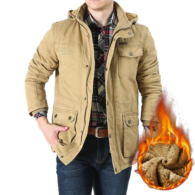 

2021 The New New Casual Padded Men's Plus Mid-length Cotton Jacket in Fashion U2t9, Army green.