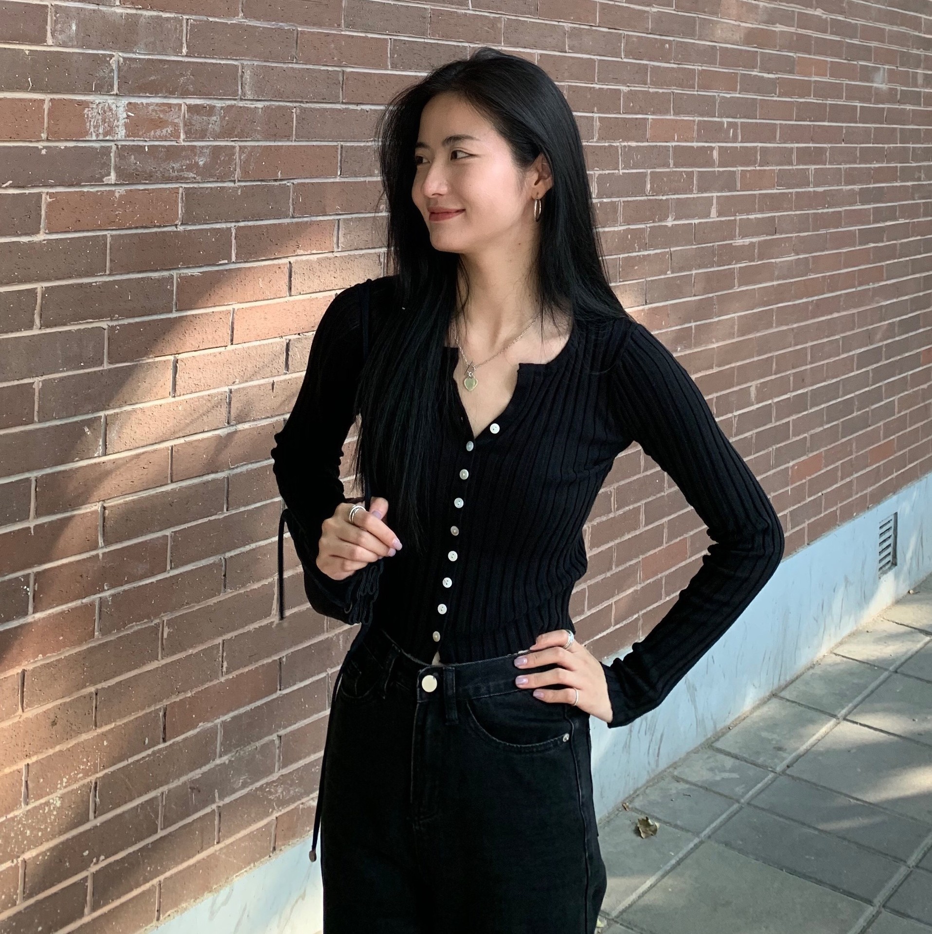 

Grey 2021 New Goth Women's Cardigan Mesh New Korean-style Short-necked V-sunk Stripe Thin-fit-looking Sweater 1irk I9LH, Black