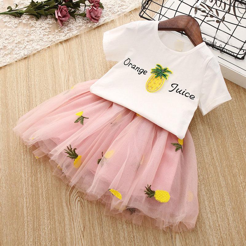 

Toddler Girls Summer Clothes for Girls 2020 Kids Outfits Infant Baby T-Shirt + Skirt Girl Set Children Clothing Vetement Enfant, White pink
