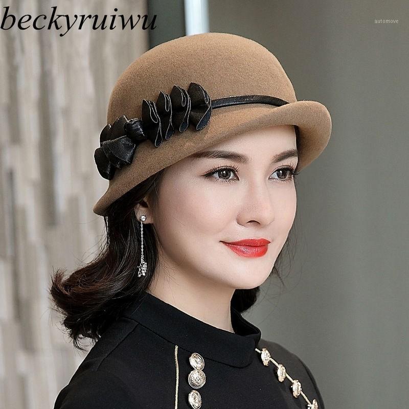

Vintage 100% Wool Felt Cloche Hat With Bowknot Women Asymmetric Berets Party Elegant Fedoras Ladies Winter Cap 6 Colors1, Black