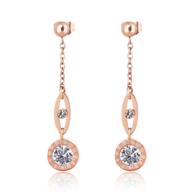 

Design Round Circles Long Chain Earrings Women Fashion Jewelry Roman Numeral Zirconia Drop Long Earrings