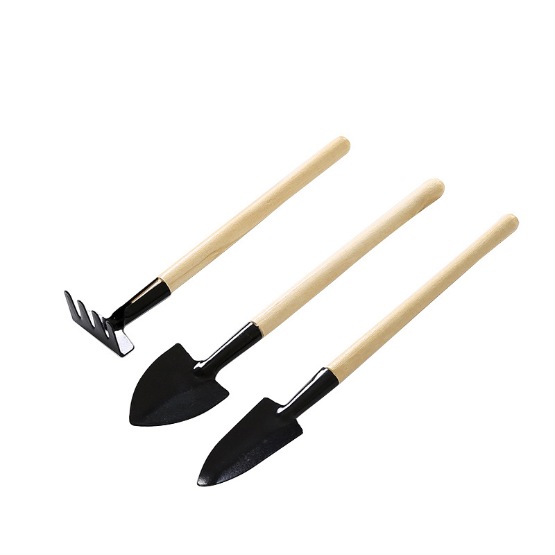 Outdoor 3PCs/Set Small Bonsai Rake Shovel Spade Garden Tools Set Small Shovel/Rake/Spade Wooden Handle Metal Head Garden Tools-image-609786910