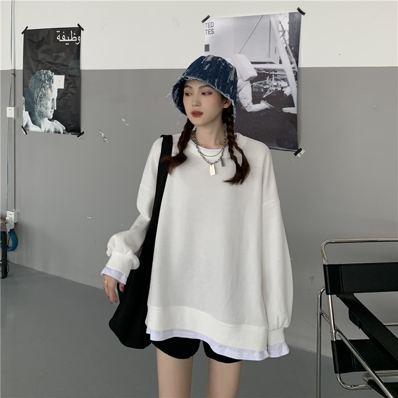 

2021 New Female Fashion Large Solid Neck-fake Shirts Two Ensemble Loose Korean Pullover Popular Winter Tops FU99, Rhodo.