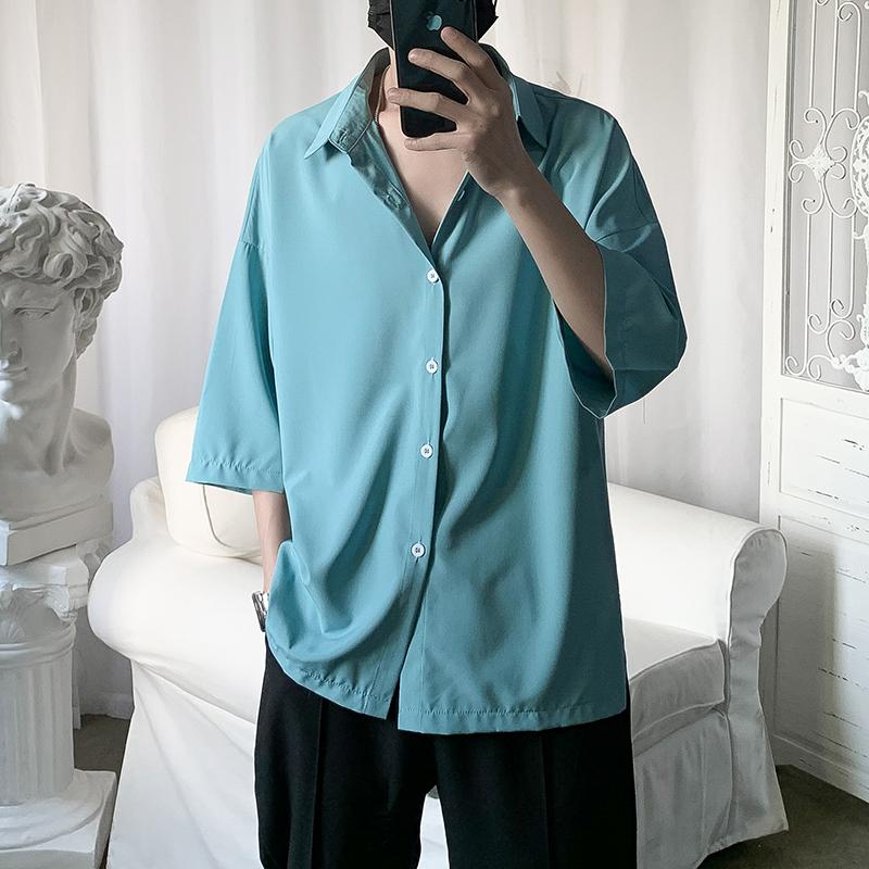 

2020 Summer New Youth Ins Korean Version Of Immortality Solid Color Loose Seven-point Sleeve Shirt Fashion Casual Shirt, Black